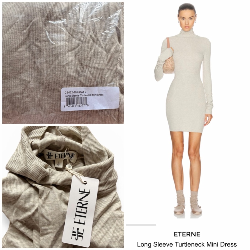 NWT Eterne Heather Oatmeal Long Sleeve Turtleneck Mini Dress L